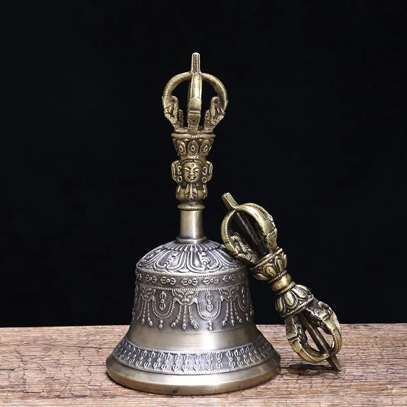 Tibetan tantric instrument Nepalese handmade bronze five-cobalt bell rattle Dao bell five-strand Vajra and pestle hand bell