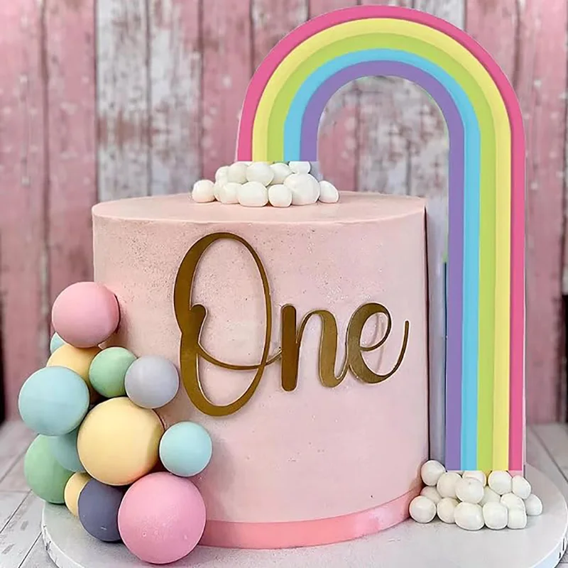 Knana 18-Piece Rainbow Cake Topper Set With Lollipop, Stars, Candy & Banner - Baby Shower, Birthday Party Decorations