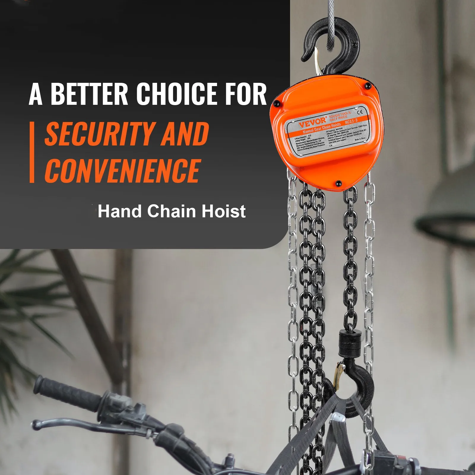 Manual Hand Chain Hoist VEVOR 1/2/3T Manual Hand Chain Hoist G80 Galvanized Carbon Steel with Double-Pawl Brake Auto Chain Leading 360&deg; Rotation Hook