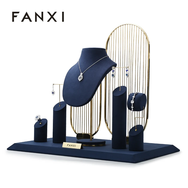 

Oirlv Blue Jewelry Window Display Set Props with Metal Jewelry Display Rack for Necklace Earrings Bangle Ring New