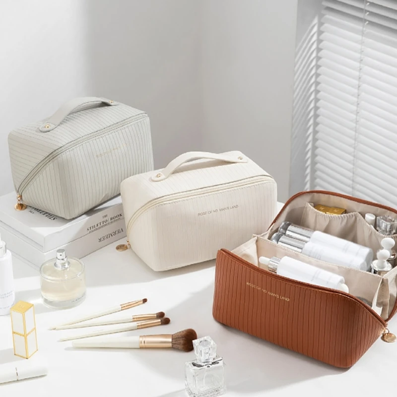 and Spacious Vertical Striped Toiletry Bag Cosmetic Bags Must Have for Fashionable