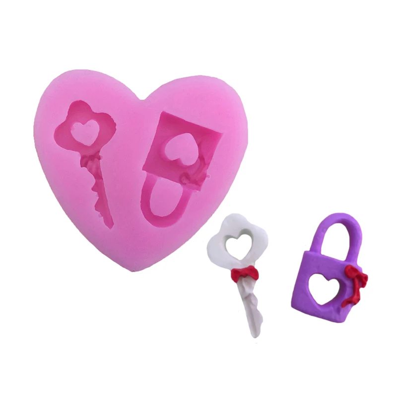 

Love Key Lock Cute Decoration Liquid Silicone Mold Clay Plaster Drop Glue Mobile Pendant Cake Dessert Kitchen Baking Accessories