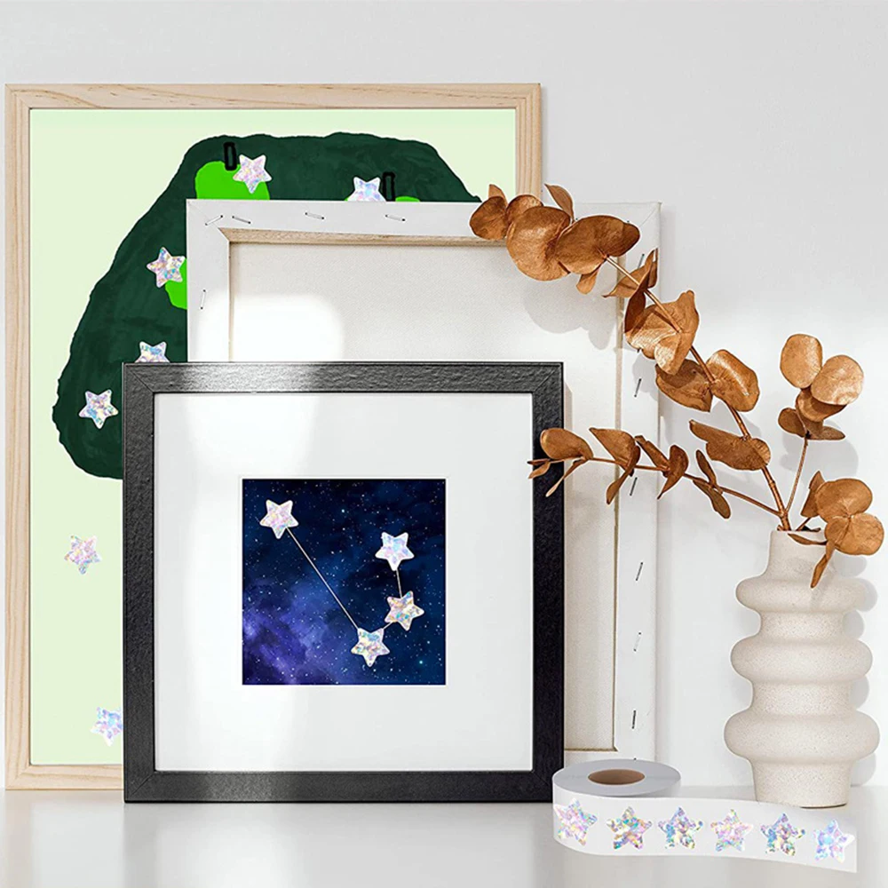 50-100 stücke holo graphische silberne Stern aufkleber für Kinder belohnen Goldfolie stern aufkleber etiketten für Wand handwerk Klassen zimmer bedarf – Detail 6