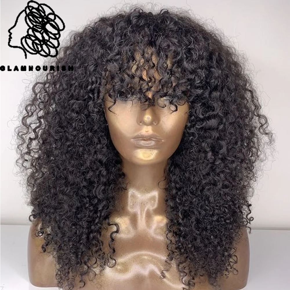 

Glueless Brazilian Short Bob Wig With Bangs 200% Density Bang Curly Wig Cheap Curly Human Hair Bang Wig No Lace Human Hair Wigs