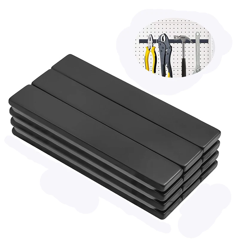 แม่เหล็กบล็อกสี่เหลี่ยมขนาด 59x9.3x2.8 มม. แข็งแรงทนทาน สีดำ พร้อมตะขอแม่เหล็กและหมุดกด สำหรับตู้เย็น ไวท์บอร์ด ห้องครัว สำนักงาน และการจัดเก็บ 1