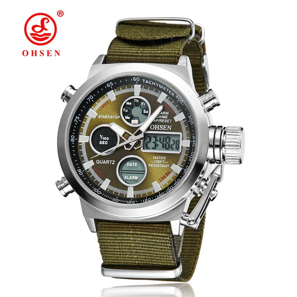 Orologio sportivo al quarzo di moda da uomo Dual Time Orologio da polso milare impermeabile Orologio digale tattico verde Sveglia reloj hombre  1511