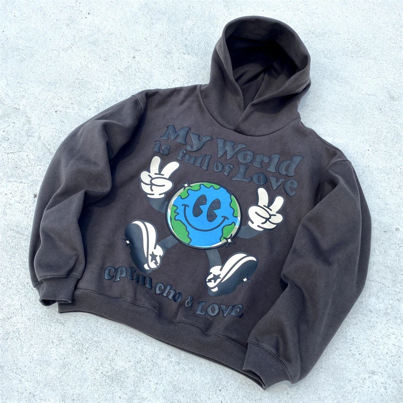 

CPFM CHO "Smiling Earth" Limited Foam Three-Dimensional Printing Plush Unisex Hooded Sweater