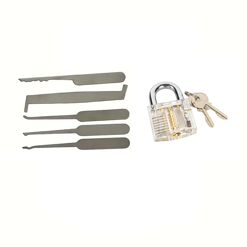5PCS Single Hook Lock Set Key Extractor Transparent Practice Padlocks with Lock