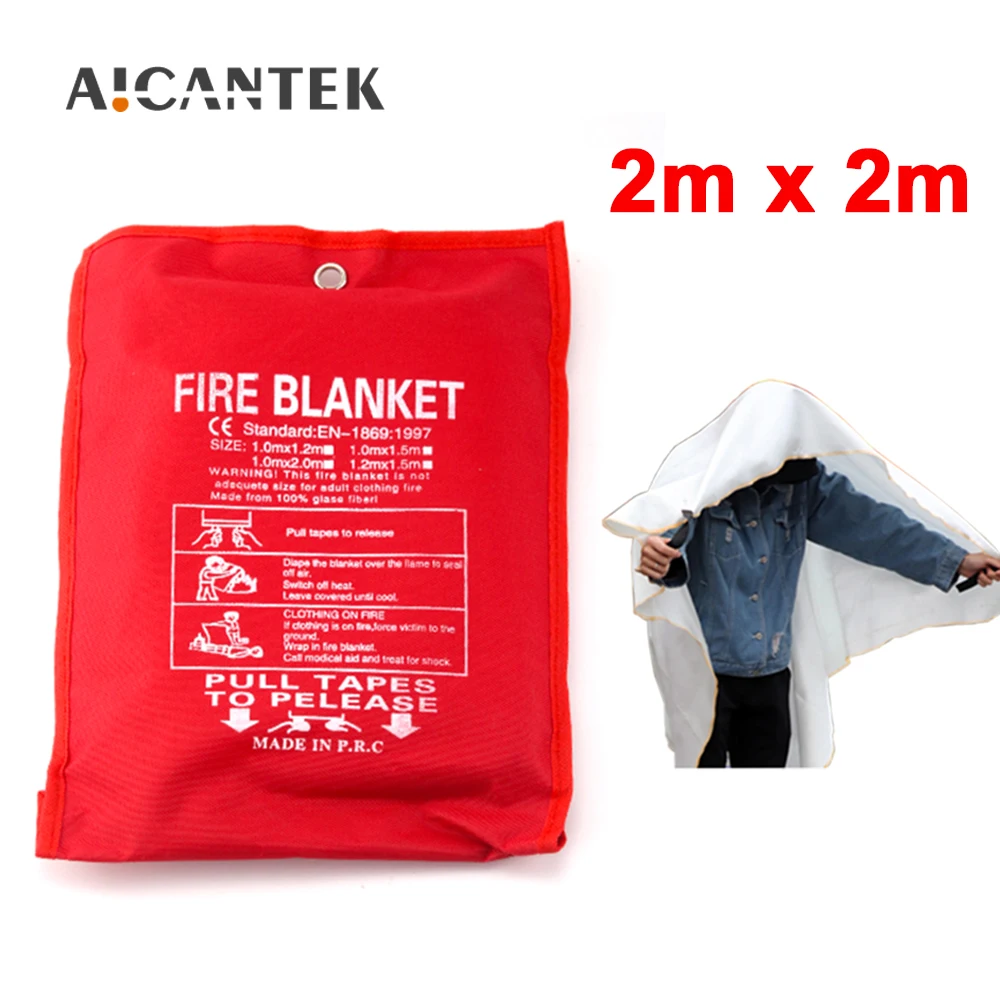 Fire Blanket Fiberglass Fire Blanket 2M x 2M Fiberglass Fire Blanket Fire Flame Retardant Emergency Survival Shelter Safety Cover Extinguisher