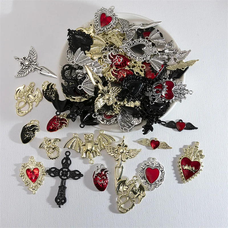 Halloween Charms 10pcs Random Style Gothic Cross Heart Skull Charms Pendant DIY Handmade Earrings Jewelry Accessories