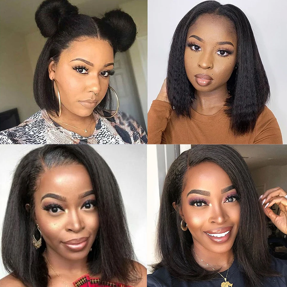 Kinky Straight Wig 13x4 Lace Front Human Hair Wigs For Women Yaki Human Hair Wig Glueless Kinky Straight Hair Frontal Wig