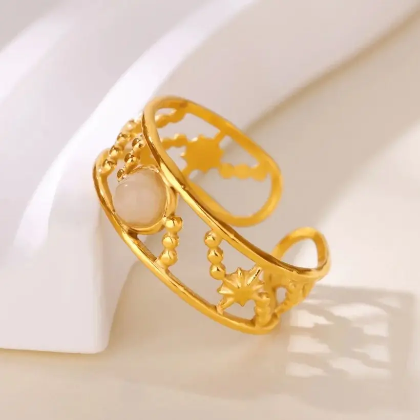 Hollow Star Moon Rings 18K Gold Plated Stainless Steel Geometric