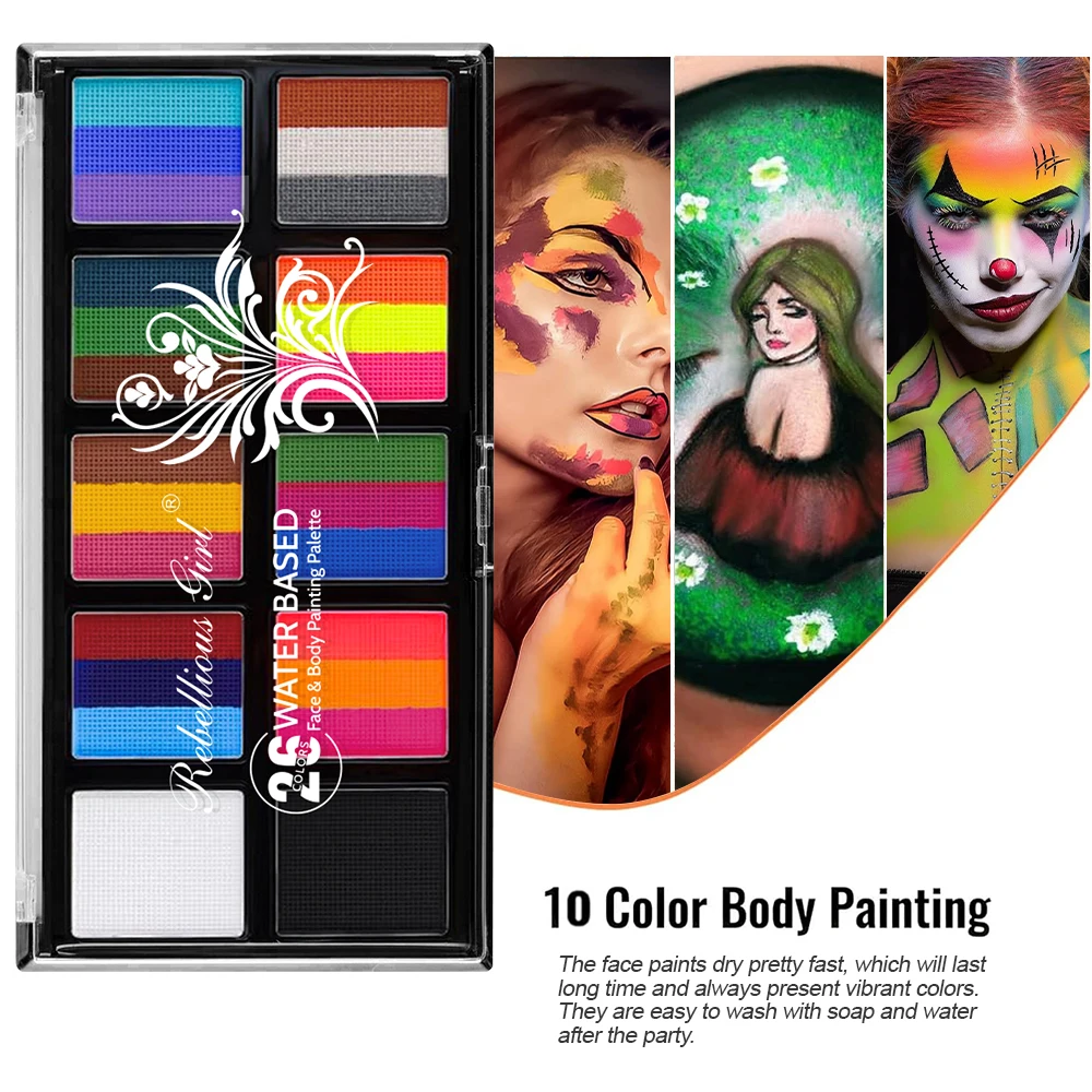 Water Activated 26 Colors Party Face Painting Kit Professional water-soluble safe Makeup Tattoo Face Body Paint Oil Painting 4