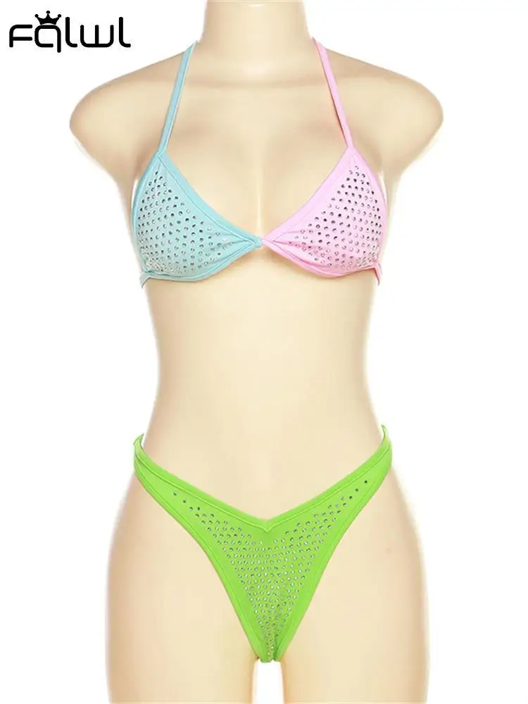 Women Summer 2pcs Bikini Set Halter Bra + Low Rise Hollow Bandage Thong  Swimsuit Beach Wear Female Sexy Brazilian Swimwear - Two-piece Suits -  AliExpress
