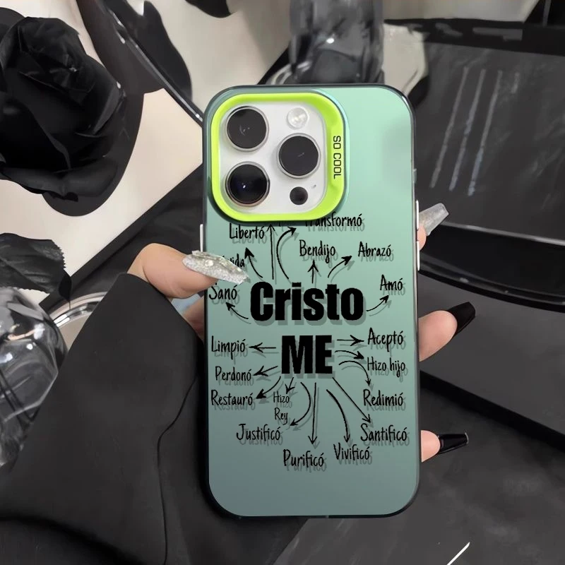 Christian-Themed Phone Case with Spanish Pattern Design
