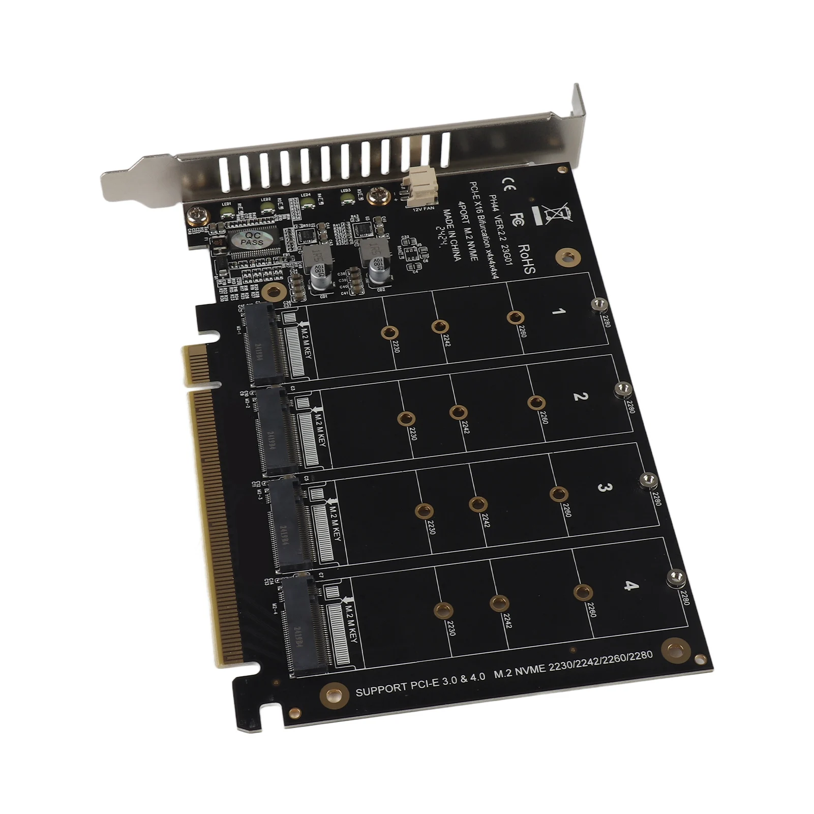Adapter Card 4 Port M.2 NVMe SSD to PCIE X16 M Key Hard Drive Converter Reader Expansion Card M.2 PCIE Adapter Hard Drive Reader