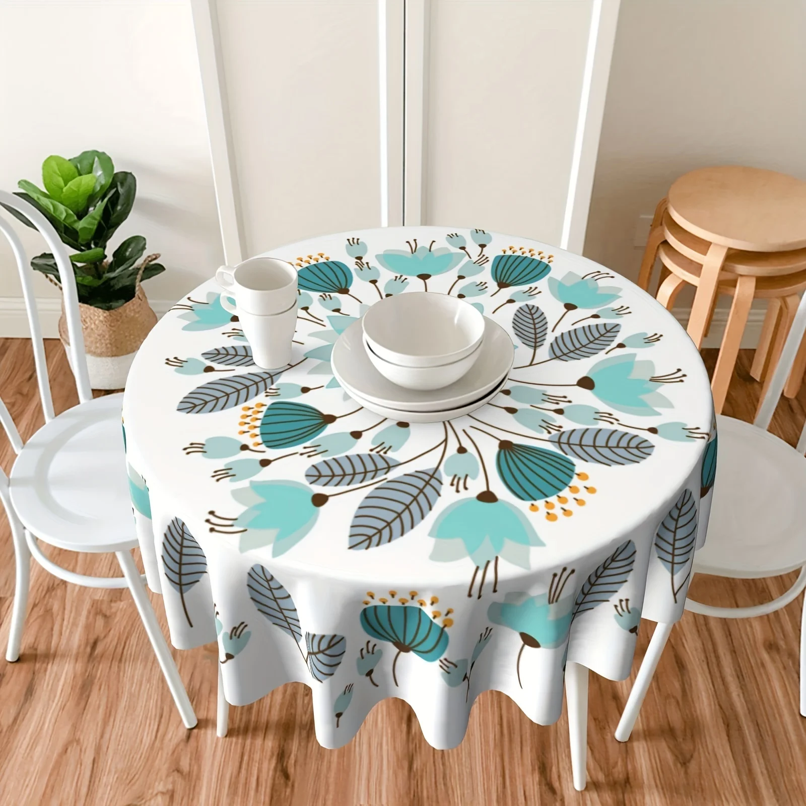1pc Floral Round Tablecloth 152.4 Cm Farmhouse Rustic Tablecloth Spring Summer Tablecloth Boho Flowers Outdoor And Indoor Party 4
