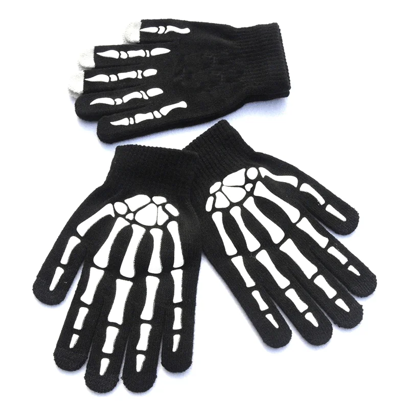 

Knitting Gloves Skeleton Head Luminous Half Finger Full Fingers Print Warm Breathable Men Women Fitness Glove Cycling Equipment