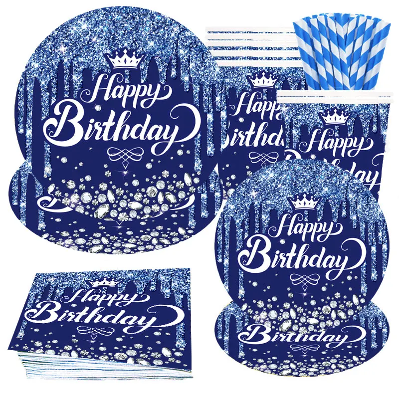 Navy-Blue-Birthday-Party-Decorations-Tableware-Set-for-10-Guests-for ...