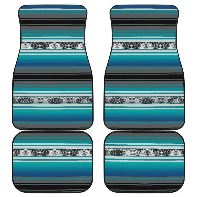 Mexican Blanket Turquoise Gray Black Pattern Car Floor Mats Set of 4