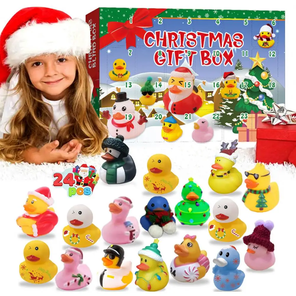Festival Duck Figurine Christmas Countdown Duck Blind Box Mini Vinyl Cartoon Figurine Advent Calendar Toy Set for Kids Adults