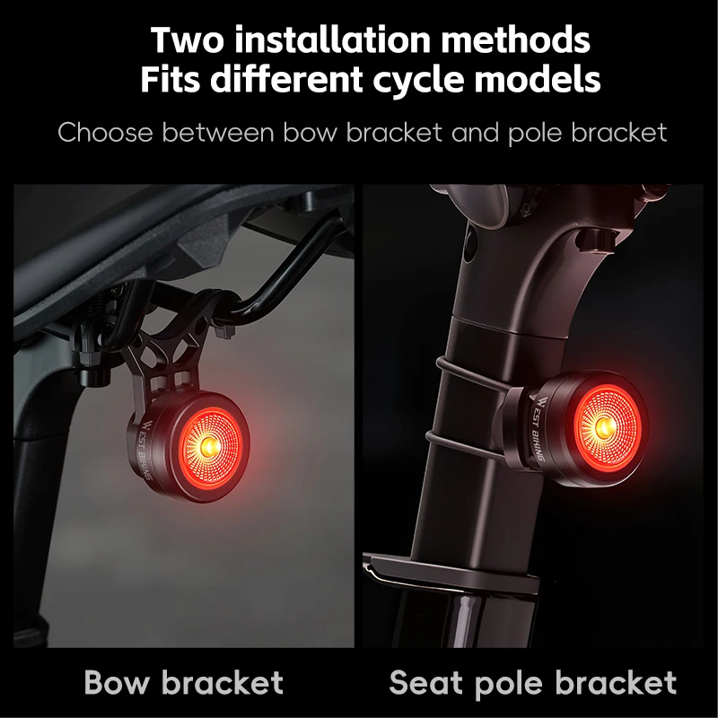 WEST BIKING Magnetic Bike Tail Light 5 Modes Waterproof Mini Smart Sensor Bicycle Rear Light for Night Riding MTB Bike Light