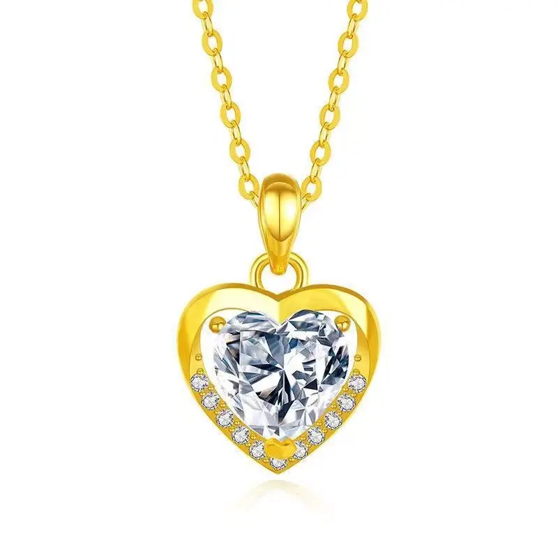 18K gold necklace heart-shaped fashion new pendant Au750 gold inlaid gemstone jewelry pure women