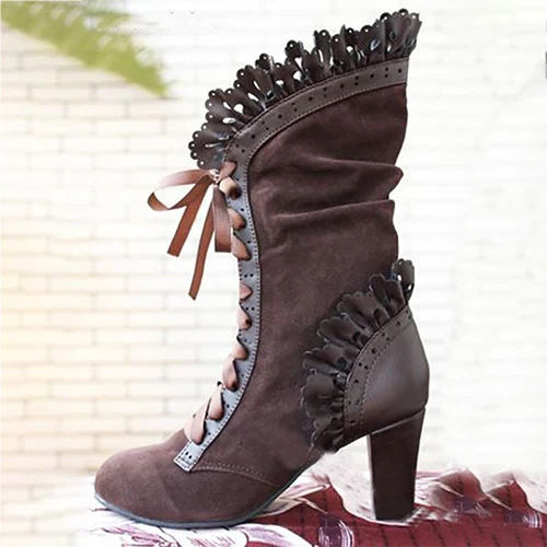 Bottines à Lacets Femme Style Victorien Gothique - Cuir, Bout Pointu - Bottes Médiévales Punk - Taille 36 à 43 Environ