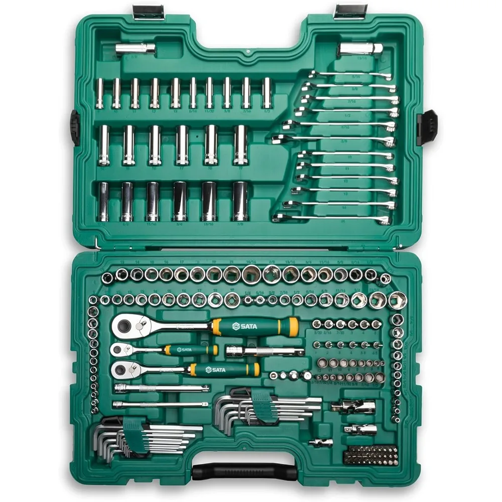 

190 Piece Mechanics Tool Set SAE & Metric 1/4", 3/8" & 1/2" Drive 72 Tooth Ratchet Standard and Deep Sockets Combination