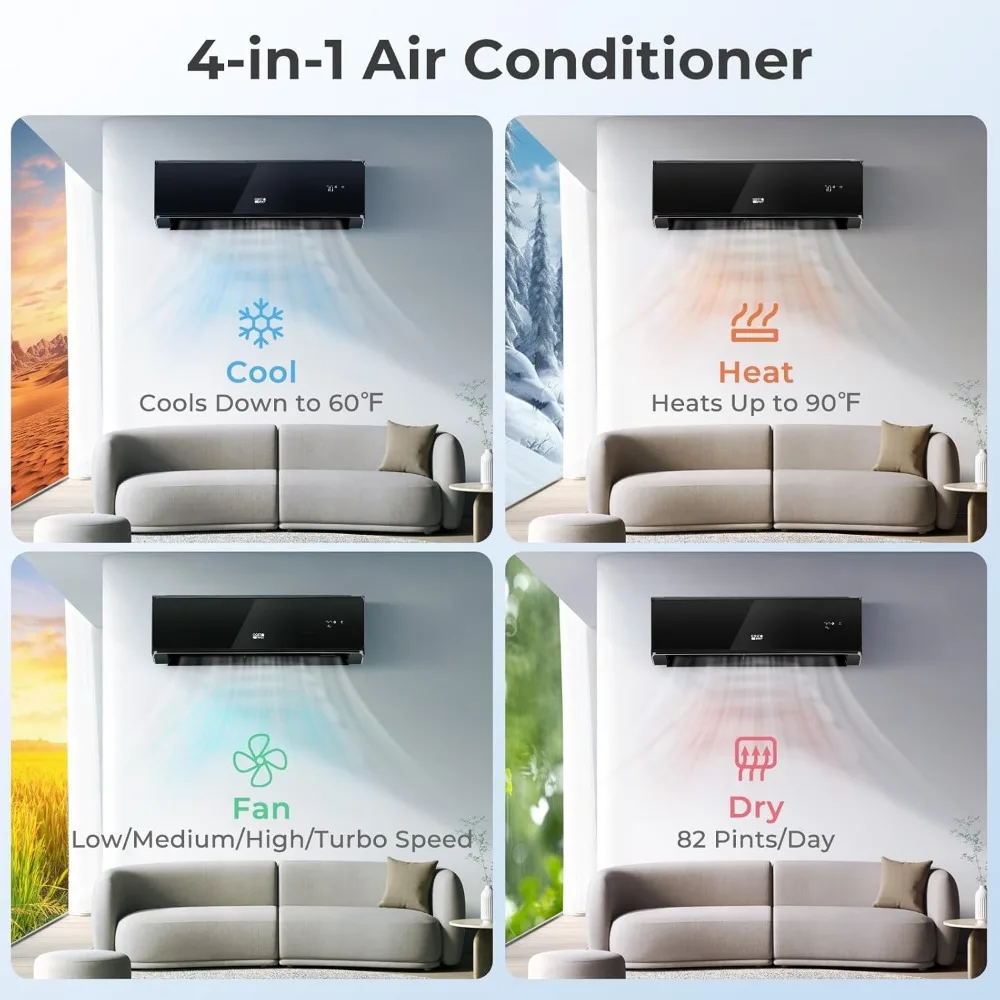 18000 BTU Wifi Enabled Mini Split Air Conditioner & Heater, 21 SEER2 208-230V Inverter AC Unit Cools up to 1250 Sq. Ft. 4