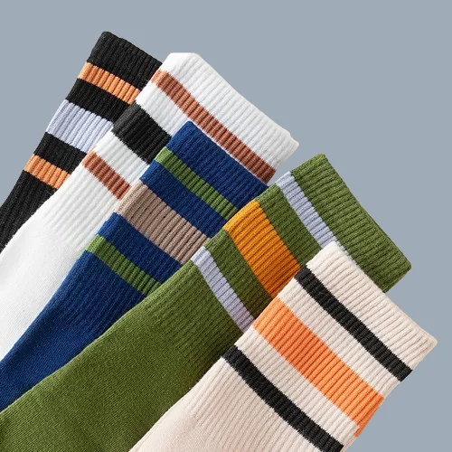 5/10 Pairs New High Quality Men's Five Fingers Sports Socks Breathable Sweat-Absorbing Mid Tube Stripe Split Toe Sports Socks
