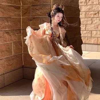 Hanfu women's one-piece chest-length blouse and skirt heavily embroidered long-sleeved shirt set