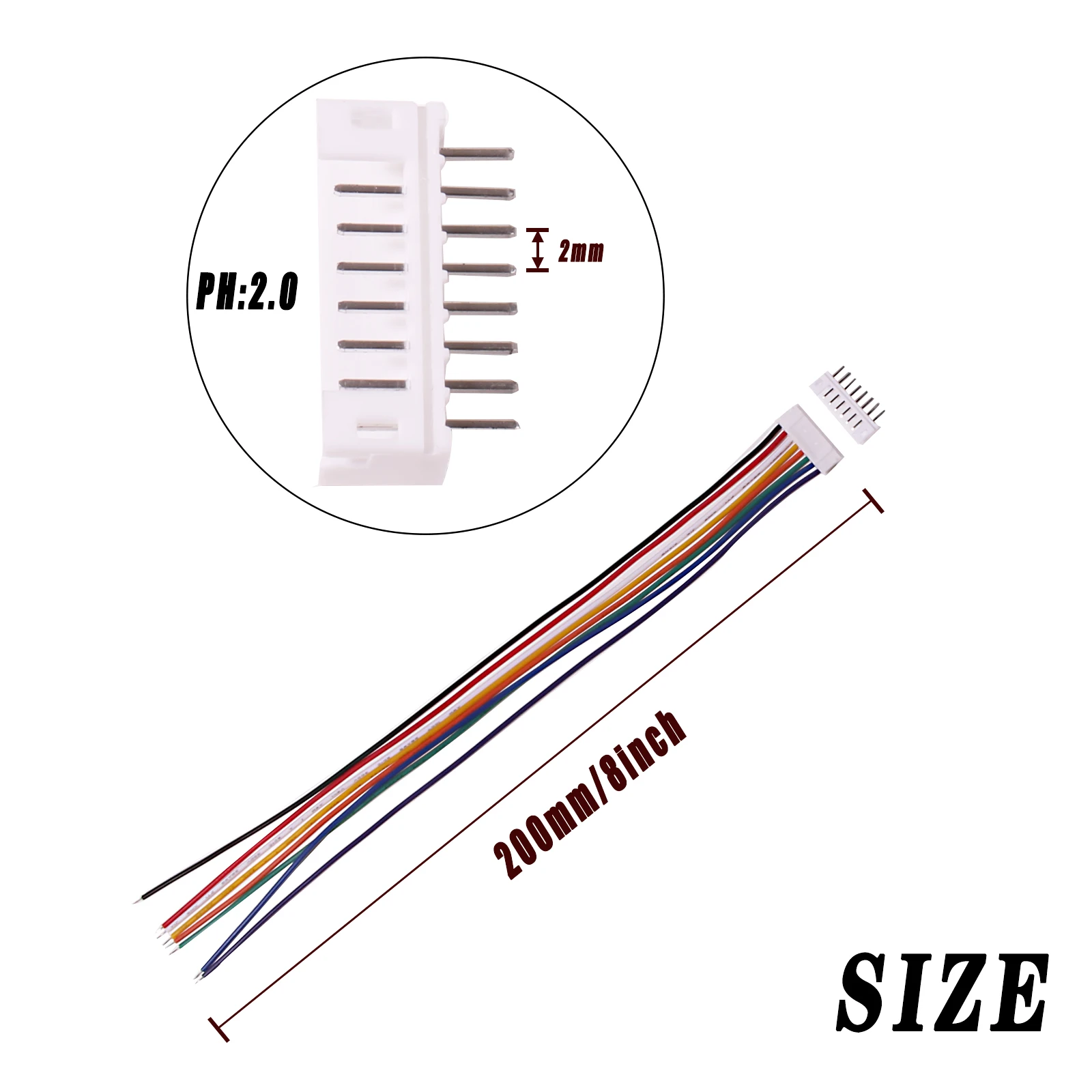JST PH 2.0 Connector Male Female 2pin/3pin/4pin/5pin/6pin/7p/8p/9p/10p Plug With Terminal 200mm Wires Cables Socket 10/20sets