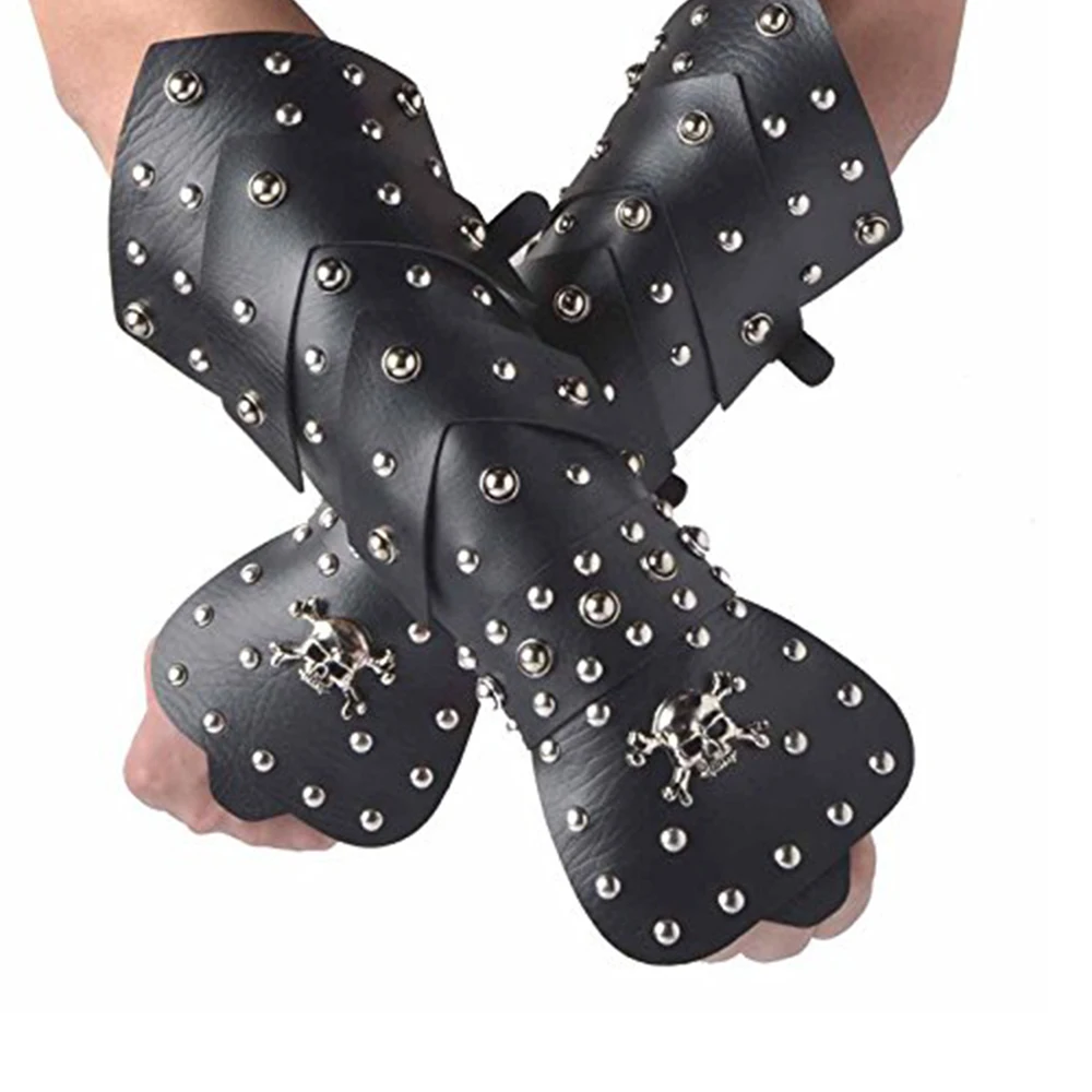 HZMAN Black Leather Martial Arts Forearm Guards/Gauntlet Arm Armor with