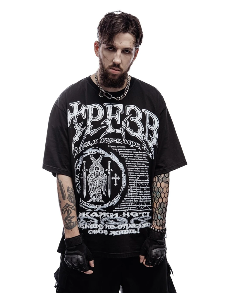 Hip Hop Streetwear Men Tshirt Oversize Short Sleeve Sober 2 Graphic Print Y2k Tops Tee Harajuku Gothic Aesthetic Clothing Cotton