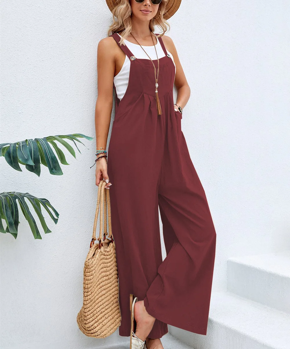 2023 Women Summer Elegant Jumpsuits Jump Suit Fashion Loose Rompers Harajuku One Piece Wide Leg Pants Vintage Casual Overalls