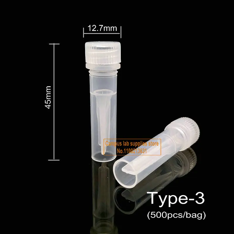 500pcs/lot 0.5ml Plastic Freezing Tube Lab Cryovial Silica Gel Gasket Vials V-bottomed/Flat-bottomed Test Tube