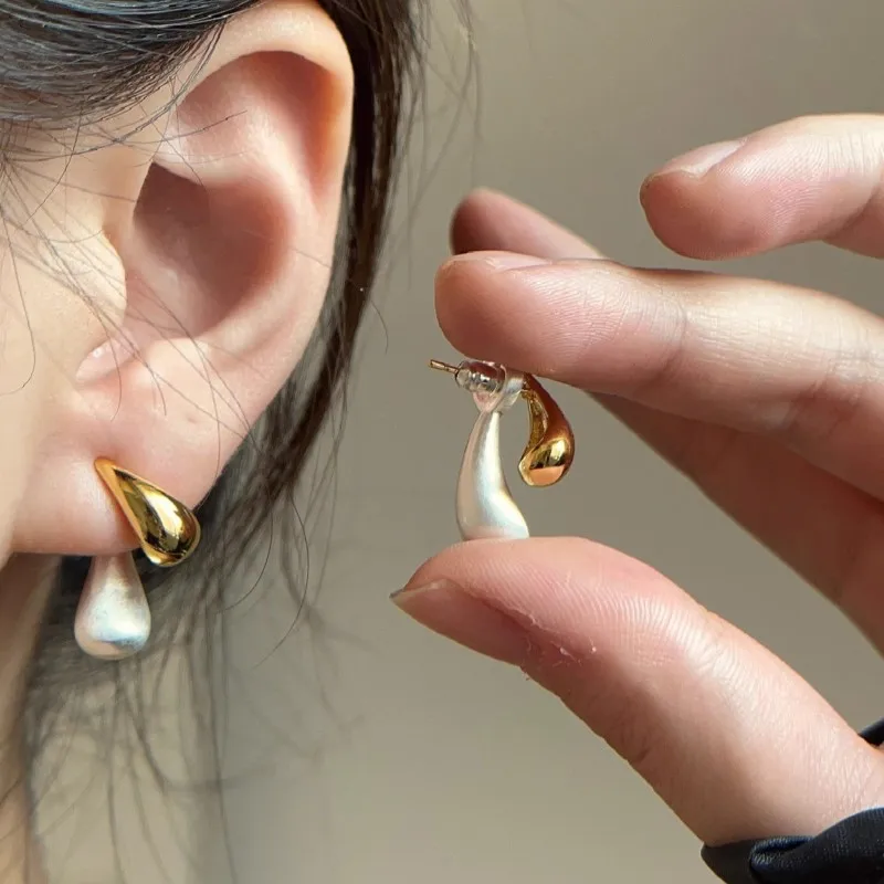 Frech Style 14K Gold Plated Stud Earrings for Women Vintage Teardrop Earring Fashion Jewelry Gifts