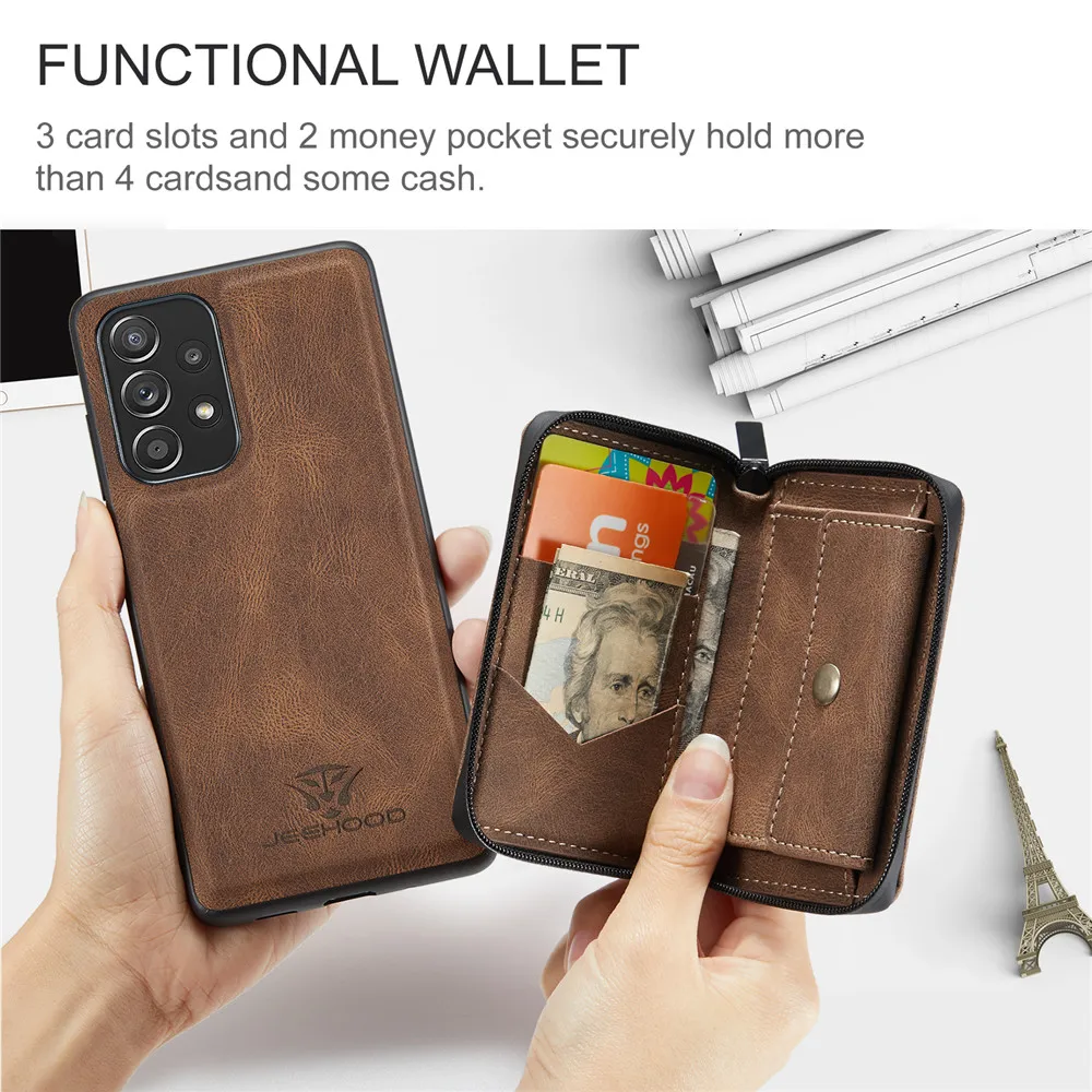 Premium 2-in-1 Leather Wallet Case with Detachable Card Holder & Magnetic Flip Cover
