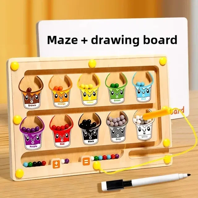 2 in 1 Magnetic Color Sorting Maze & Drawing Board Toddler Montessori Toys Number Matching Learning Counting Preschool Activity 1