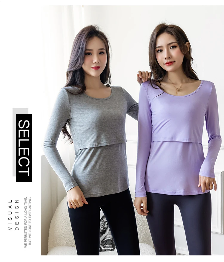 2022 Spring Pregnant Women Modal Lactation Clothes Long Sleeve O-Neck Maternity Breastfeeding Tees Postpartum Woman Nursing Tops Maternity Clothing