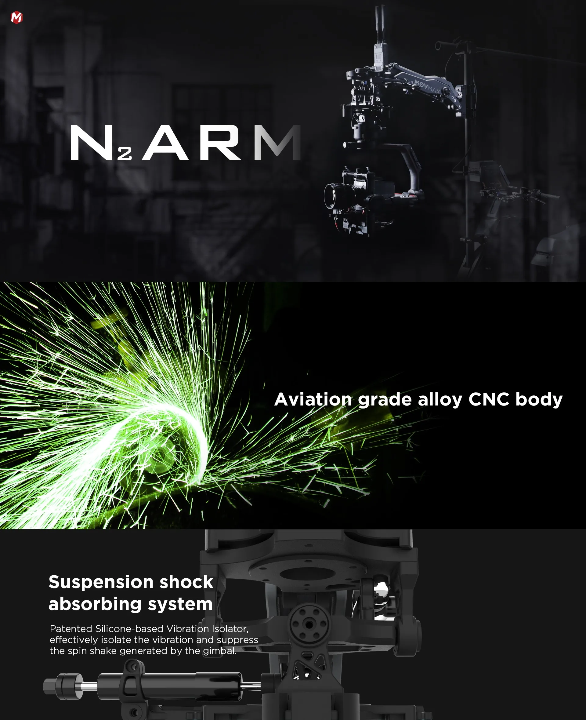N2 Air Arm Anti-Shock Absorbing Car Shooting Hang Arm Payload 40kg for Movie Vid