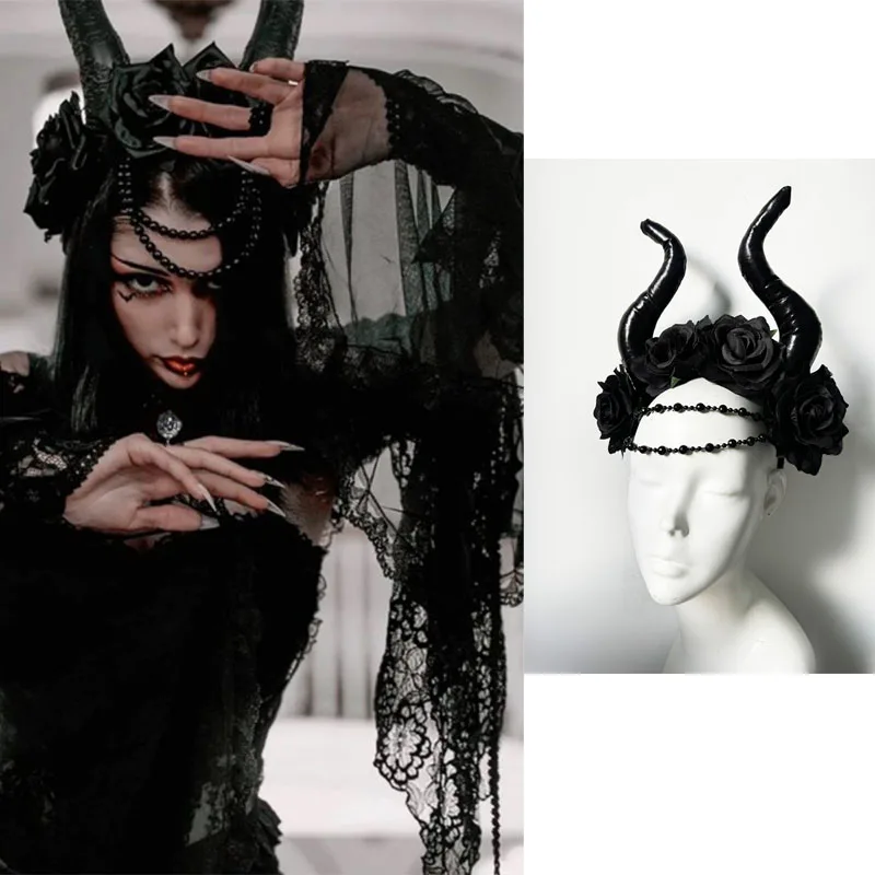 

Halloween Punk Horn Armor Cap with Tassel - Exaggerated Horns Headdress for DJ Catwalk Show, Anime Shofar Carnival Gifts Women