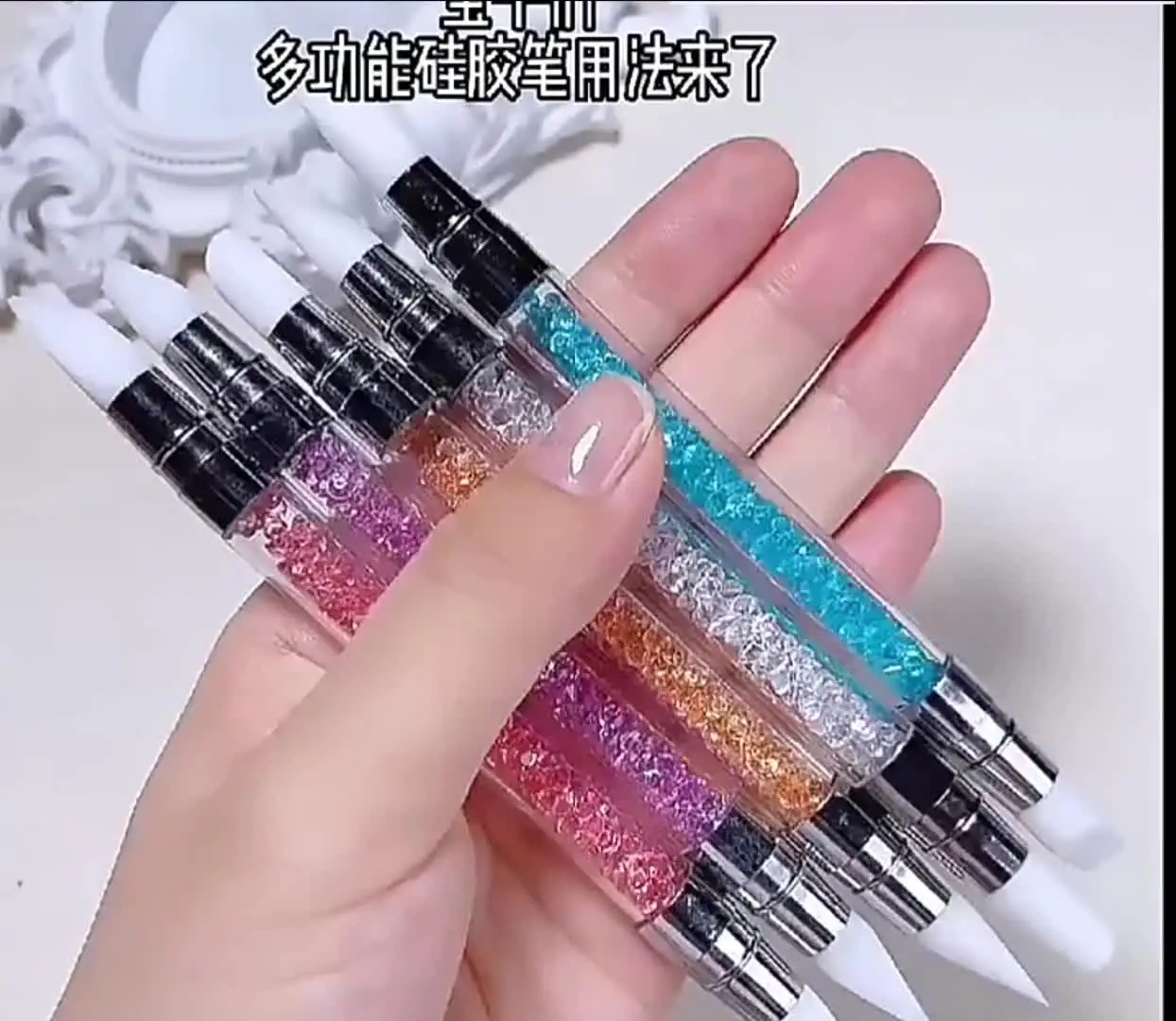 5 Stück Silikon Nagelkunst Stifte + 1 Dual-End Pinsel – Für Poly Gel, Nail Art & DIY Maniküre
