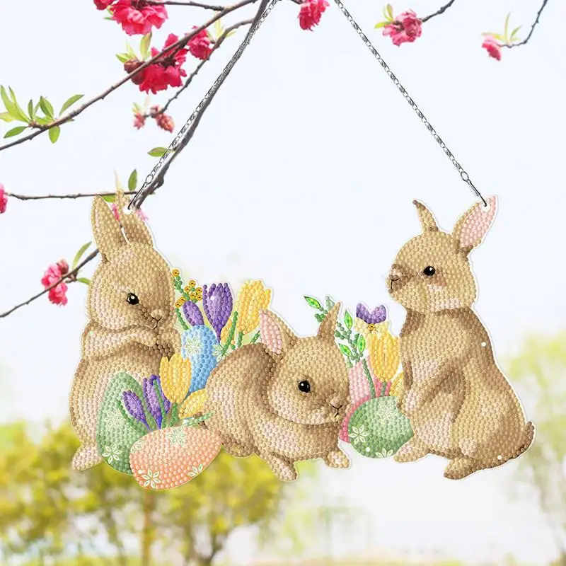 Bunny Rhinestone Art For Kids With Led Light Novelty DIY Painting Ornaments For Kids 5D Pendant Gift Tags Rhinestone Gem Art