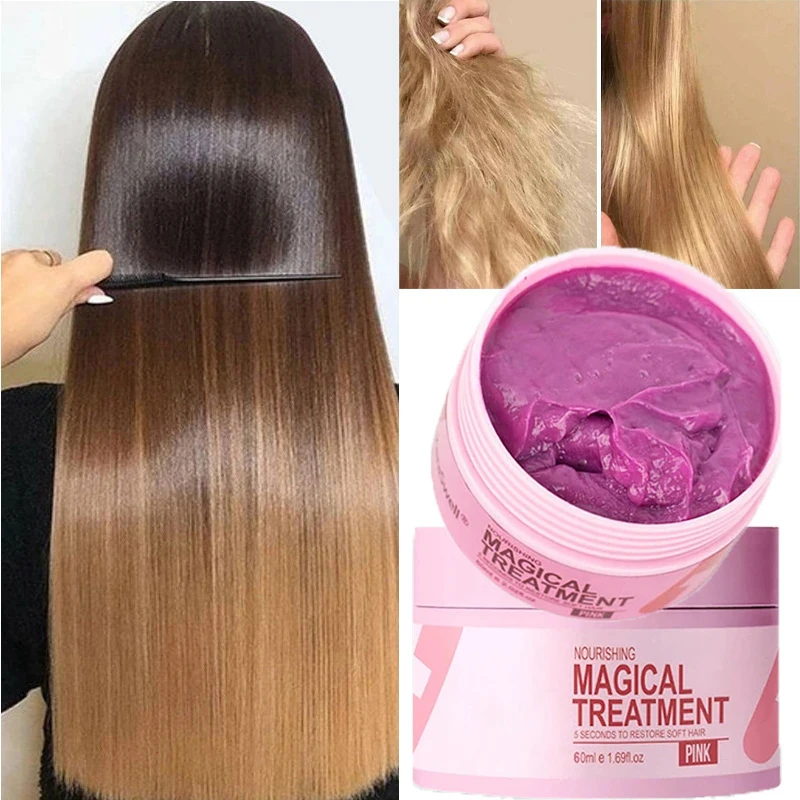 Máscara Mágica de Reparação Capilar, Reparação de 5 Segundos, Danificado, Carregar Cabelos, Frizzy Soft Smooth, Brilhante, Hidratante Profunda, Tratamento, Óleo Essencial, 60ml