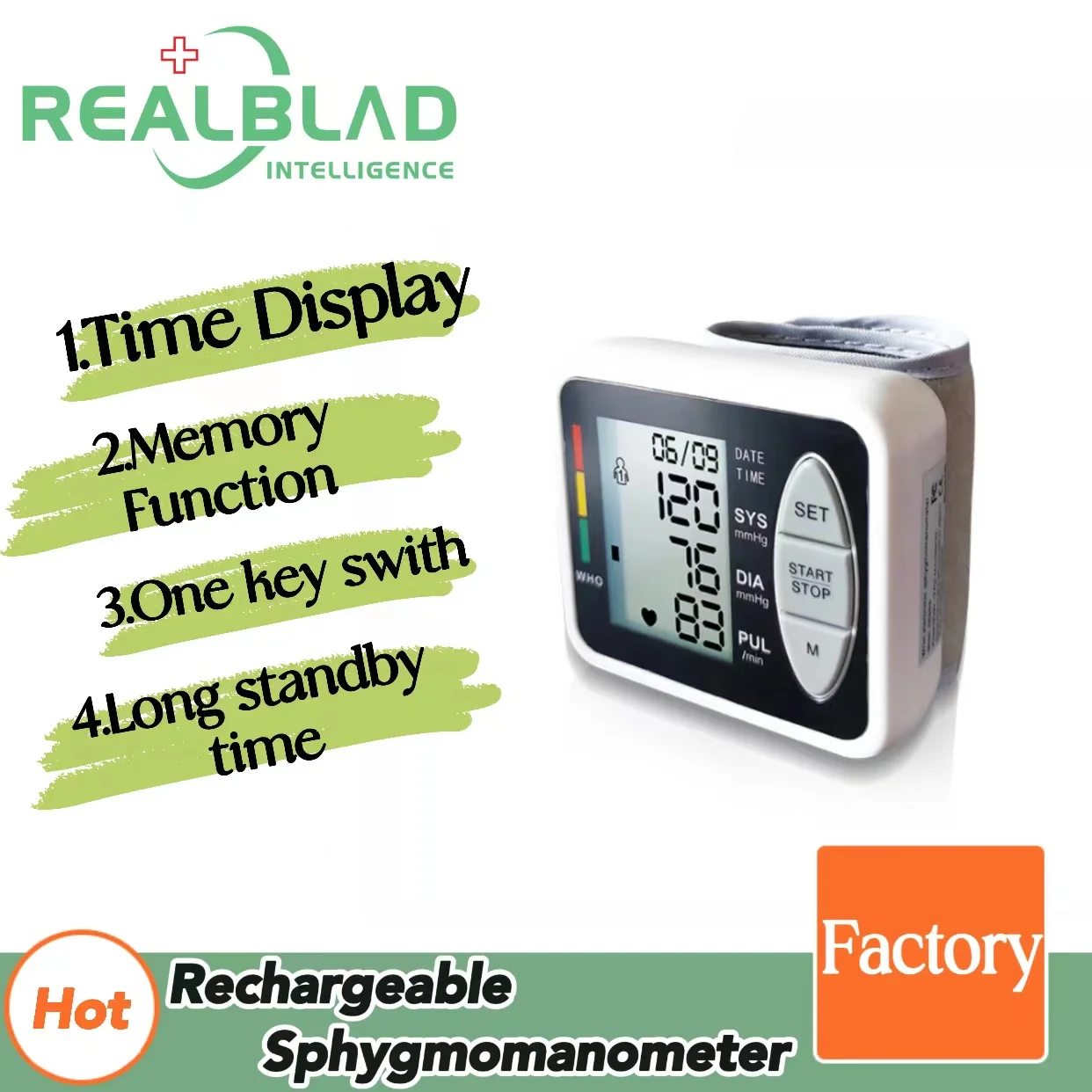 REALBLAD WEB505B Sphygmomanometer Talking Speaker Electronic Wrist Cuff Automatic Digital Bp Monitor Blood Pressure Machine