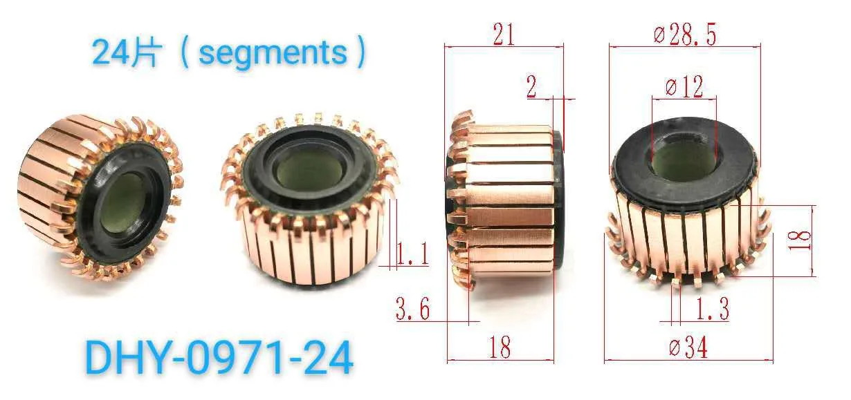 

10PCS 28.5*12*18(21)mm 24P Teeth Copper Hook Type Electrical Motor Commutator,DHY-0971-24