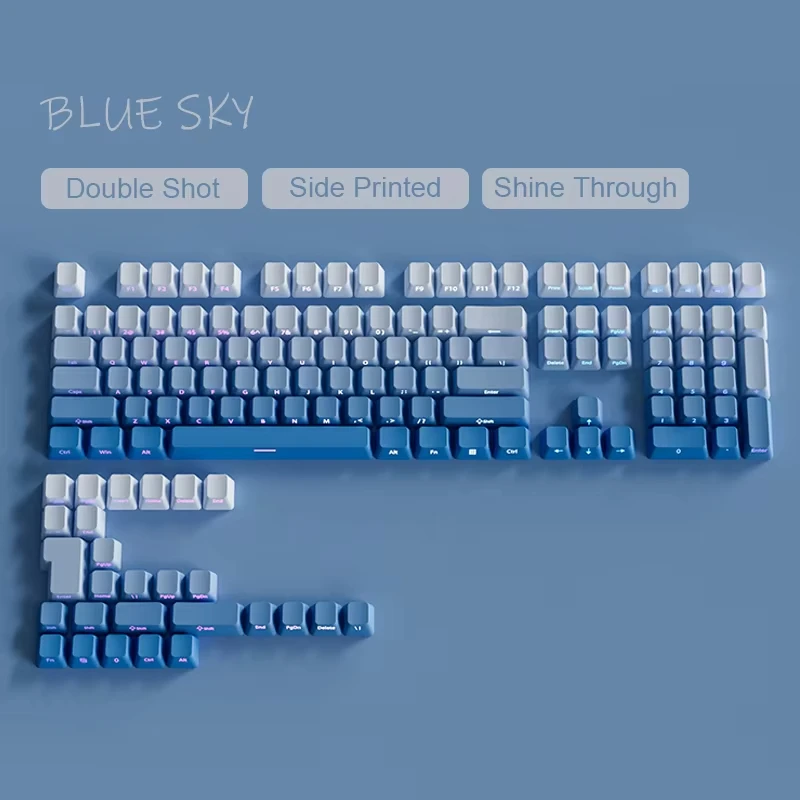 Gradient Green Shine Through Keycaps - PBT Double Shot Side Printed, OEM Profile for Gaming Keyboards (135 Keys)