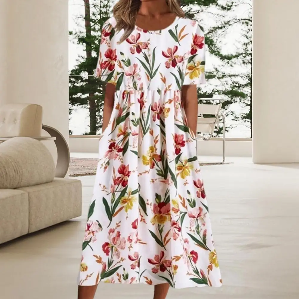 

Elegant Dress Popular Breathable Loose Hem Floral Print Vacation Long Dress Streetwear Beach Dress Holiday Dress